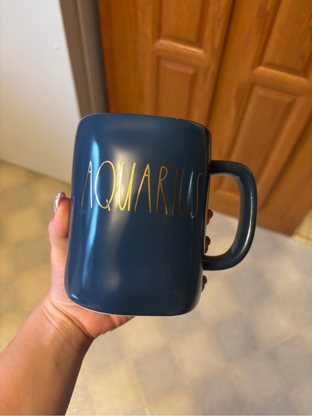 Aquarius Navy Ceramic Mug with Gold Lettering